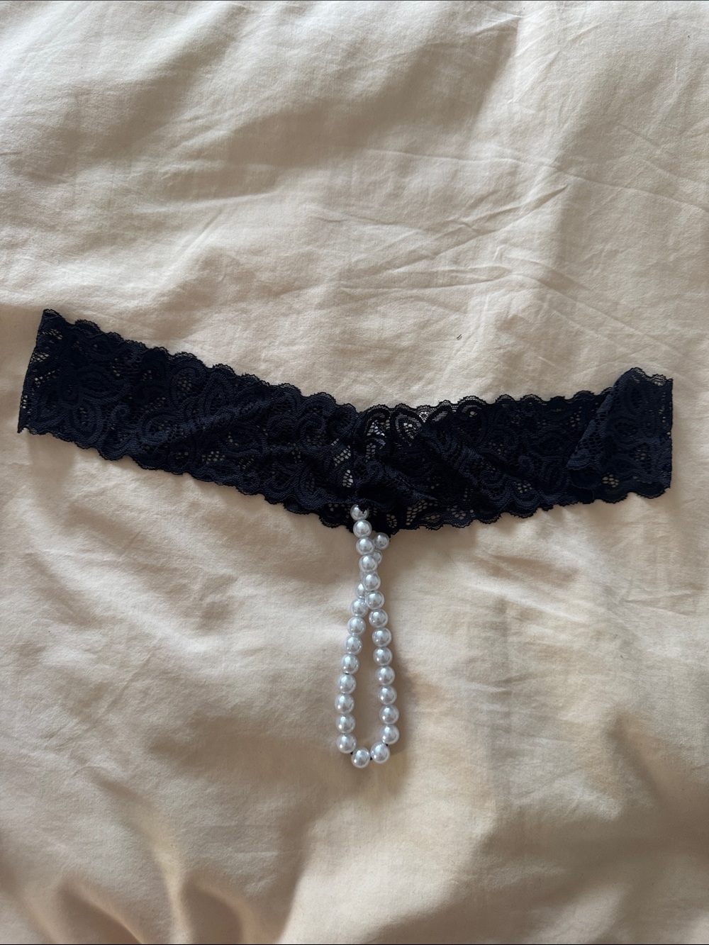 Black Lace Pearl-Detail Choker